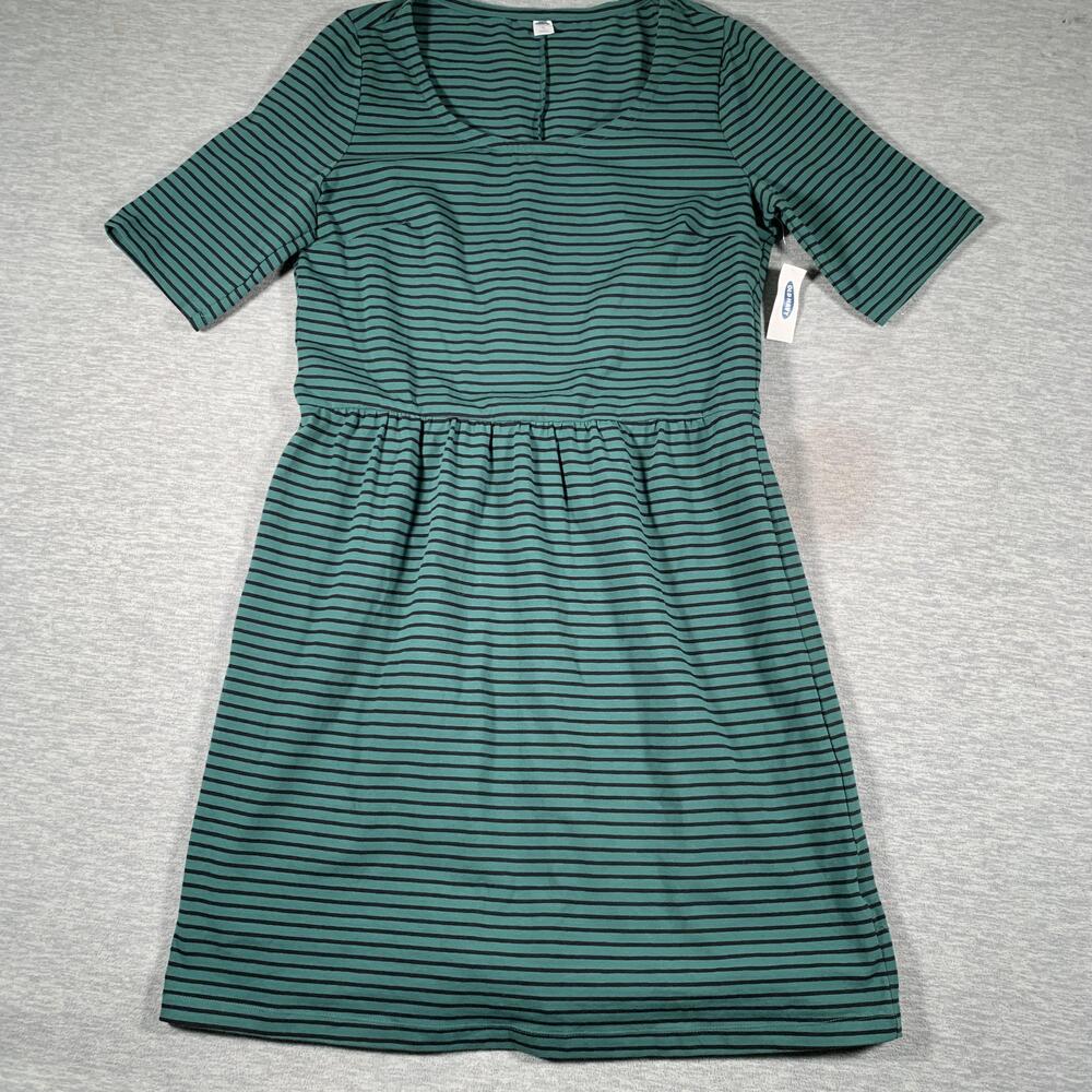Old Navy Dress Womens XL Tall Green Stripe Fit & Flare Knee Length Jersey